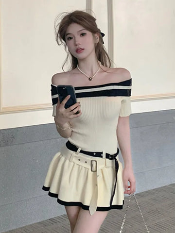 High Street Newest 2023 Korean Sweet Elegant Fashion Knitted Dress For Women Sleeveless Sexy Summer Dress Party Sweater Dresses